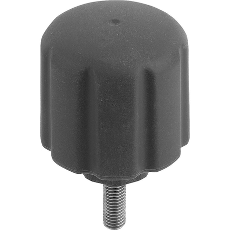 Kipp Clamping Grip Ergonomic D=M08X25 D1=50 H=55, Form:L Plastic, Black Ral7021, Comp:Stainless Steel K0779.05008X25